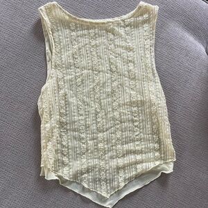 Butter Yellow Lace Overlay Mesh Women’s Tank Top